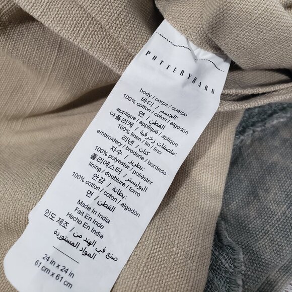 Pottery Barn  Blue Cotton Tapestry Pillow Sham  24" square with button closure - Picture 2 of 8